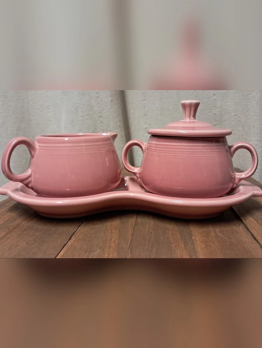 Fiestaware Peony Pink Sugar Bowl Lidded Creamer and Base Tray 4-Piece Set